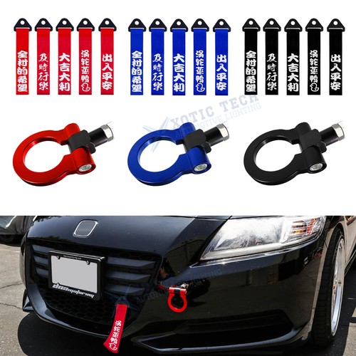Set JDM Front Bumper Aluminum Towing Hook+Tow Strap For Honda Fit Jazz 2015-2018