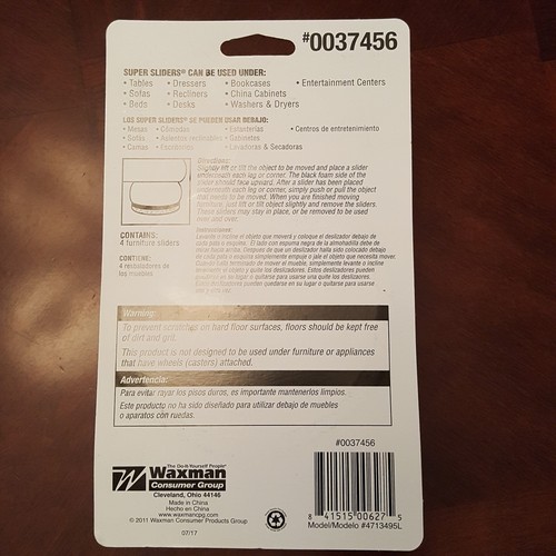 Super Sliders  Pack of 4  3-inch Self-Stick Furniture Movers for Wood, Li... New