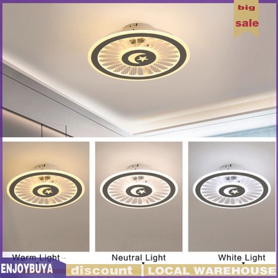 18'' LED Ceiling Fan Light & Remote Control Flush Mount Chandelier Lamp Bedroom