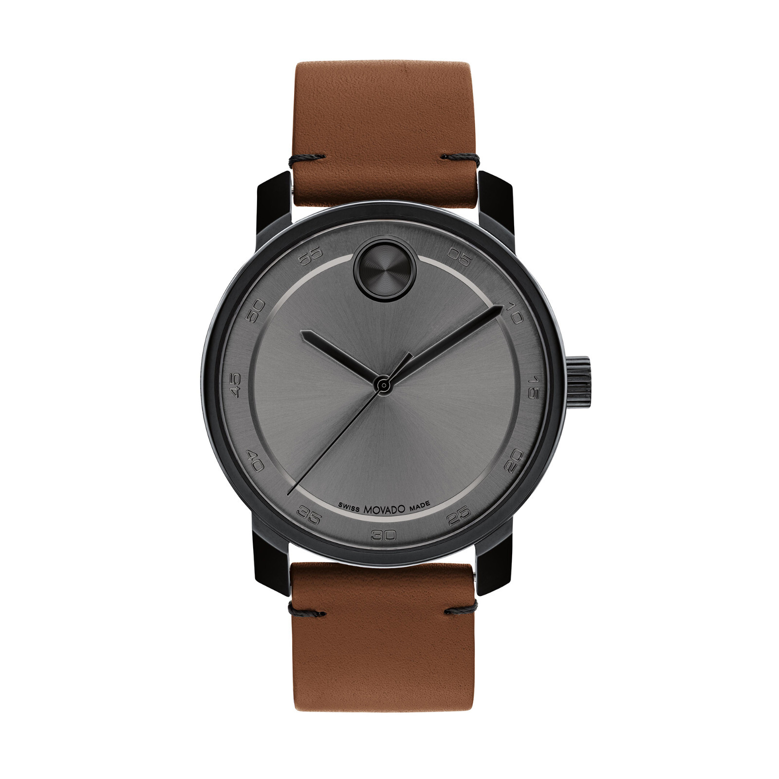 Pre-owned Movado Bold Access Gun Ip Steel Brown Strap Women's Watch 3600917