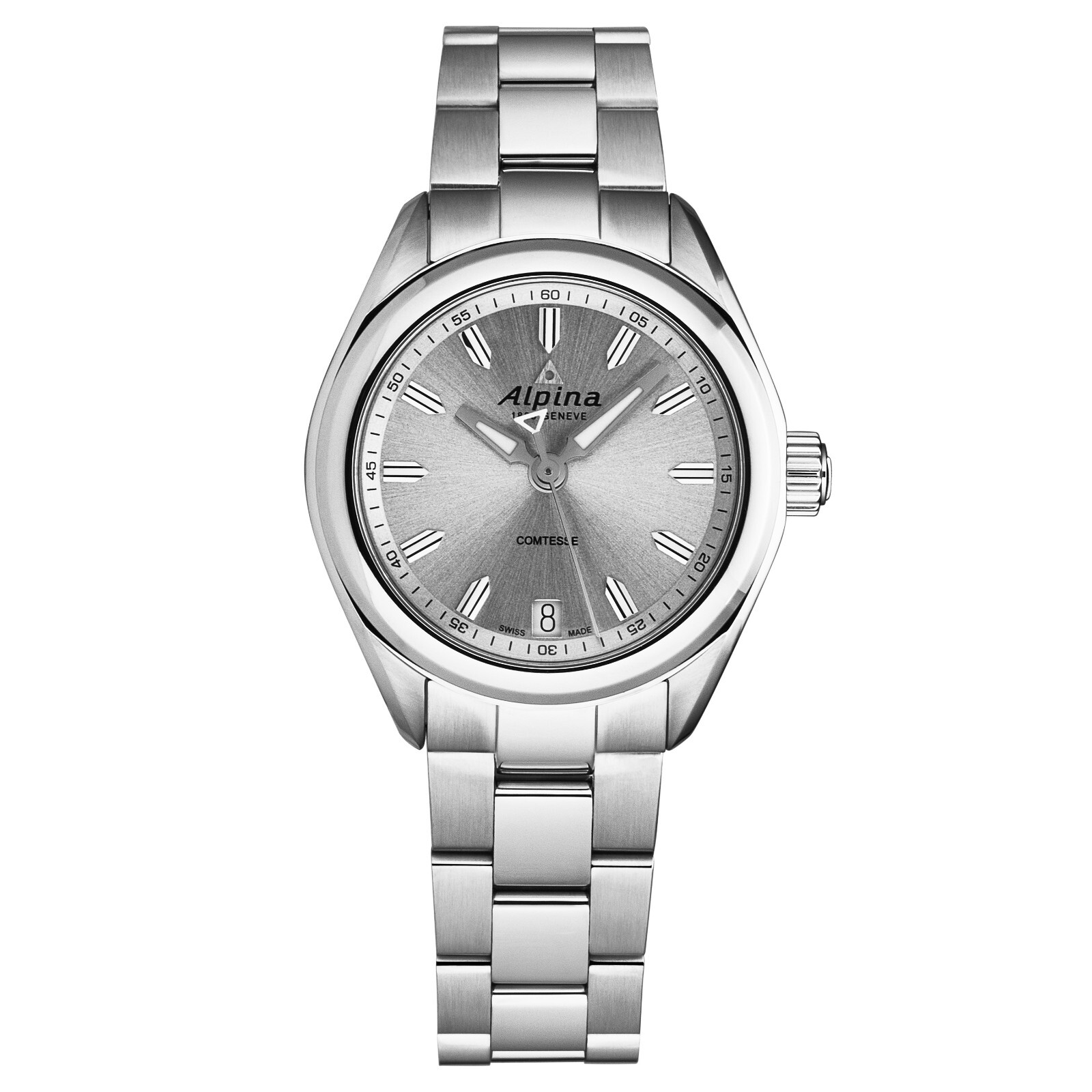 Pre-owned Alpina Womens Comtesse Blooming Purple Dial Stainless Steel Al-240lp2c6b