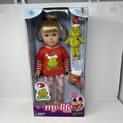 My Life As Poseable Grinch Sleepover 18 inch Doll Blonde Hair Blue Eyes New
