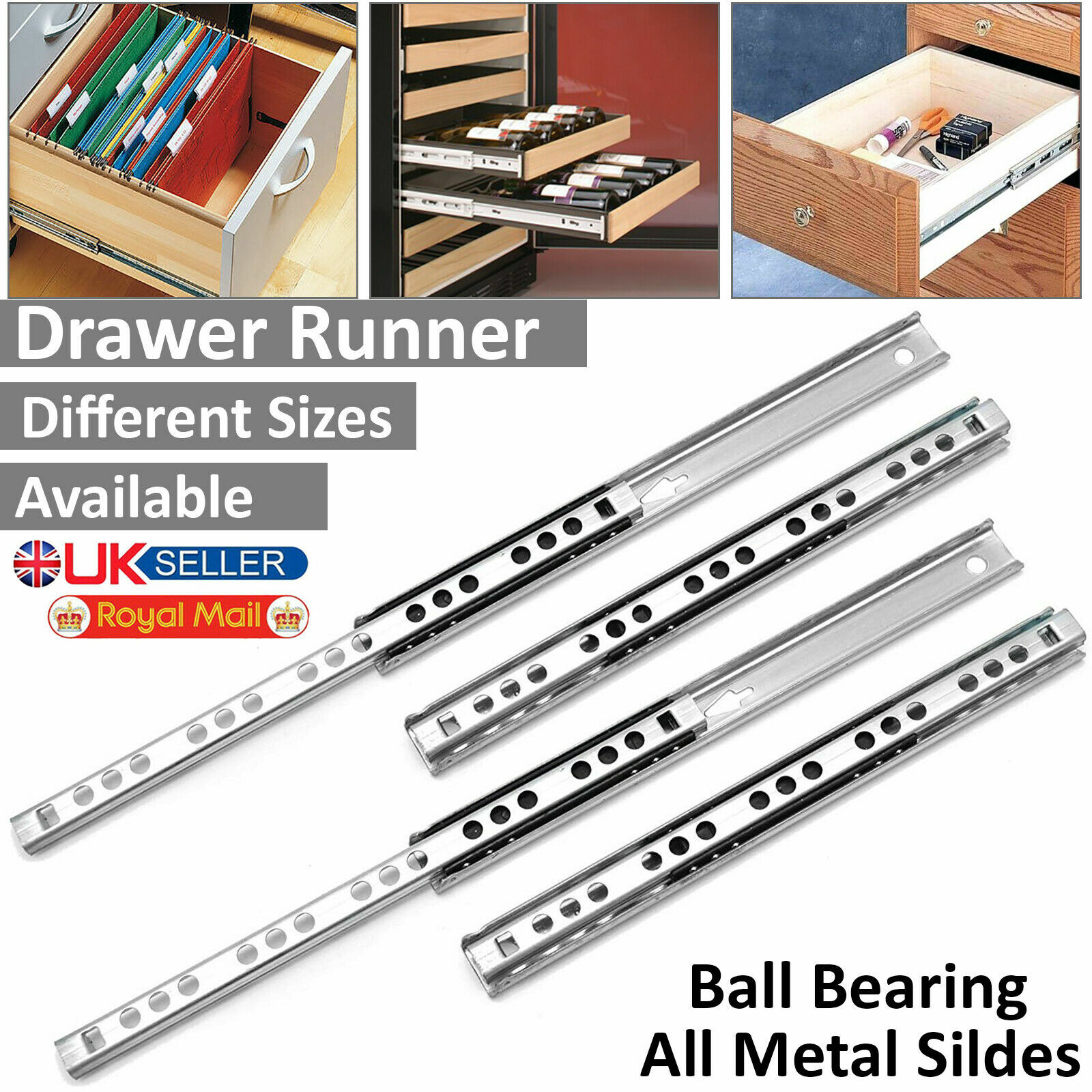 H-17mm 11//16/" L-278mm 11/" 2 Pairs Ball bearing drawer runners groove slides