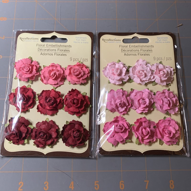 Recollections- Paper Flowers Pink Red Roses Scrapbook Card Making Embellishments