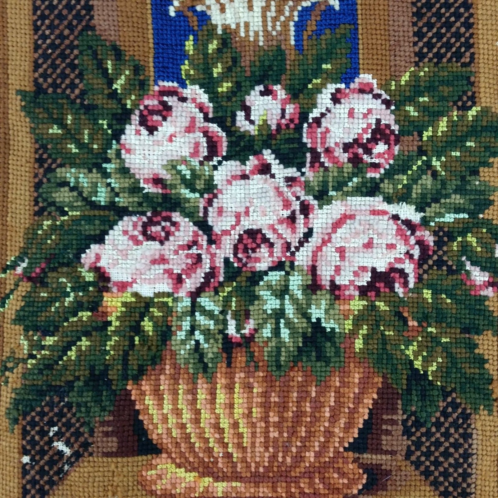 Vtg Finished Needlepoint Gothic Revival Image from Belgium Completed 34x22