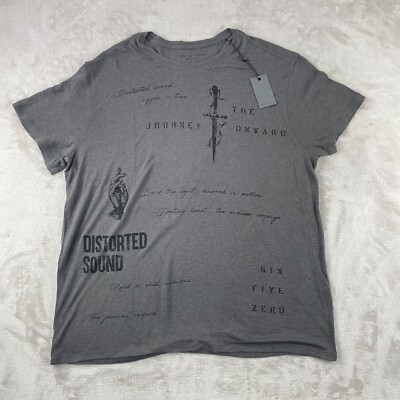 John Varvatos T Shirt Men 2XL Coal Gray Distorted Sound Print Linen Blend SS NWT