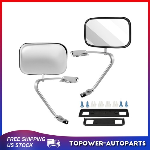 Pair Side View Manual Mirrors For 1980-1996 Ford F-Series Stainless Steel