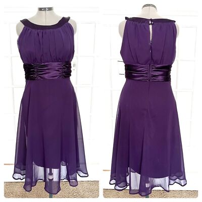 CONNECTED Apparel Purple Midi Dress Sz 14 Sleeveless Prom Dance Formal Satin NWT