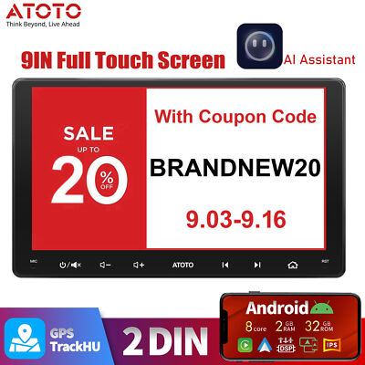 ATOTO A6PF 9'' 2DIN Car Stereo 2+32GB Wireless Android Auto CarPlay ChatGPT Voice
