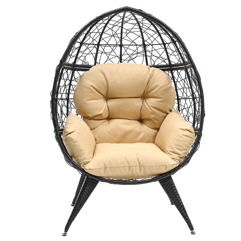 Freestanding Patio Wicker Oversized Lounger With Cushion