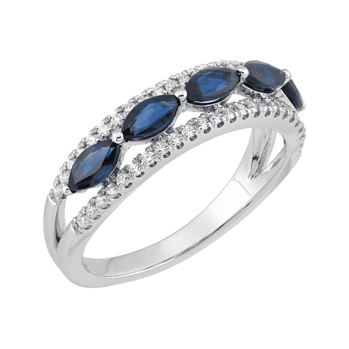 Pre-owned Welry 1/4 Cttw Diamond Band Ring With Blue Sapphires In 14k White Gold, Size 8
