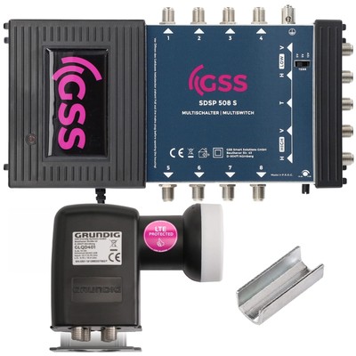 2in1 Set: GSS 5/8 Multischalter + GSS Grundig 4fach Quad LNB, HD 4K Multiswitch