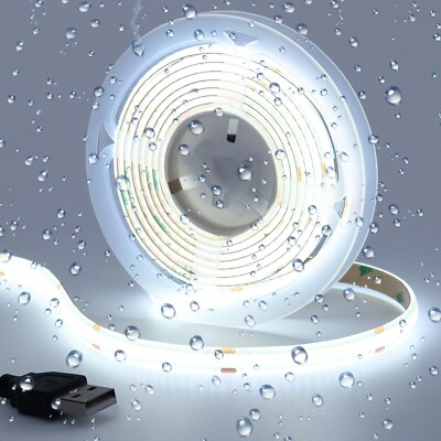 DC 5V USB COB LED Strip Light Cool White 6000K IP65 Waterproof CRI 93+ USB Po...