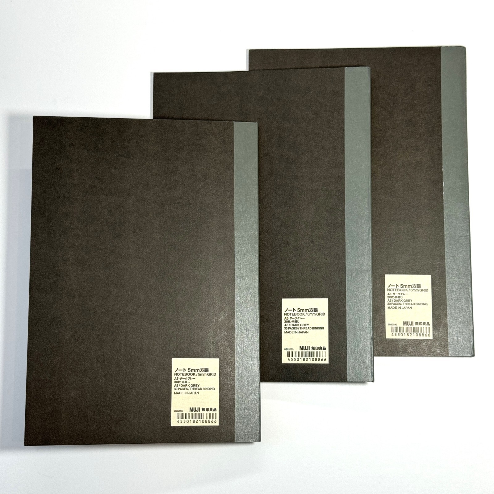 Set of 3] MUJI Notebook A5 Grit 5mm 30 Sheets Dark Grey Made
