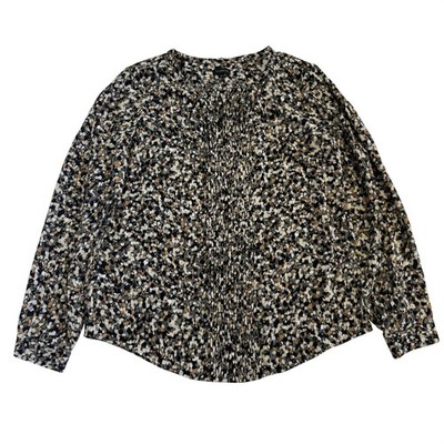 Talbots Womens Small Abstract Pintuck Pleat Blouse Black Tan Grey Long Sleeve