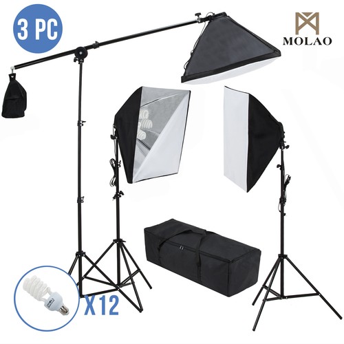 Photo Studio Photography 3 Softbox Light Stand Continuous Lighting Kit 2400w