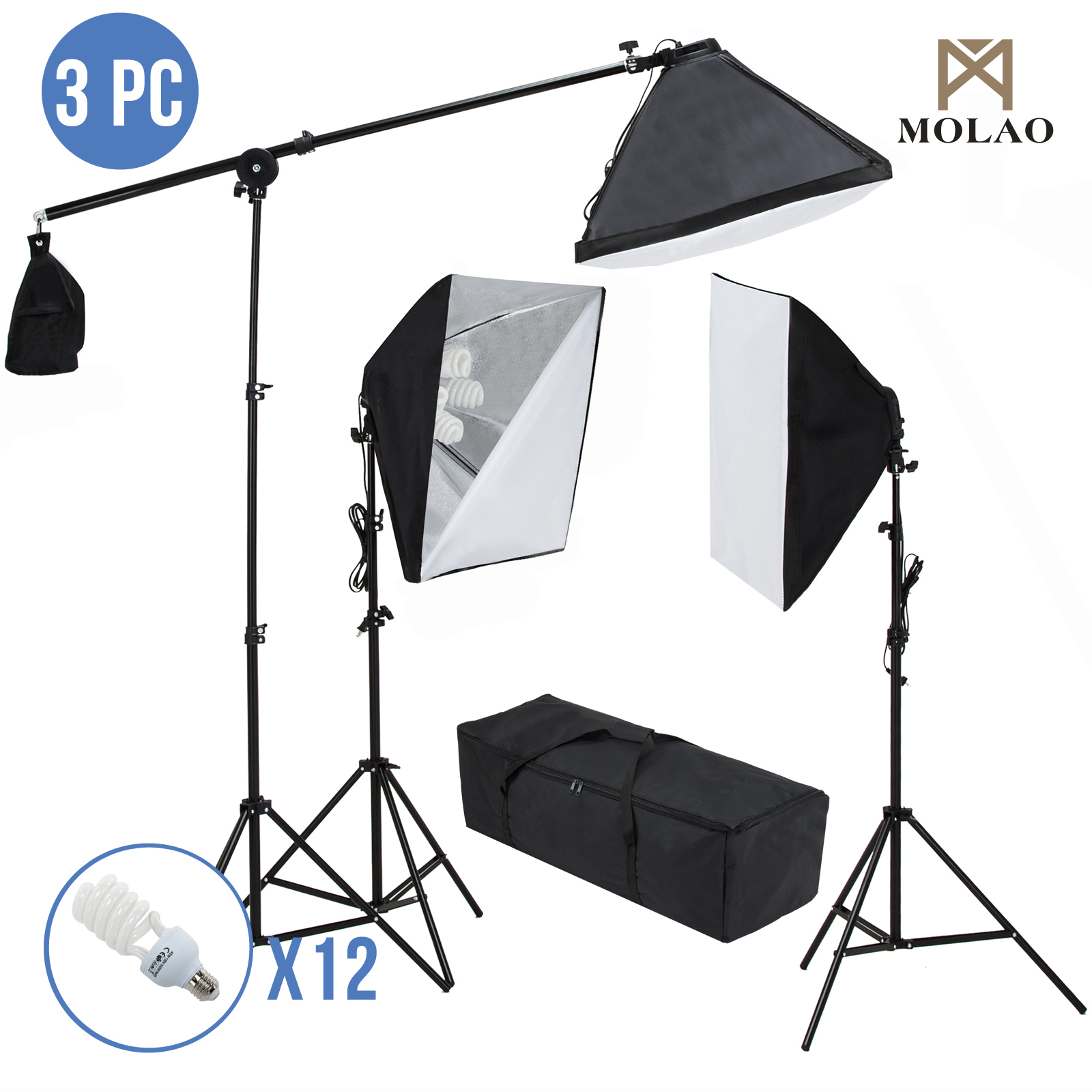 Photo Studio Photography 3 Softbox Light Stand Continuous Lighting Kit 2400w