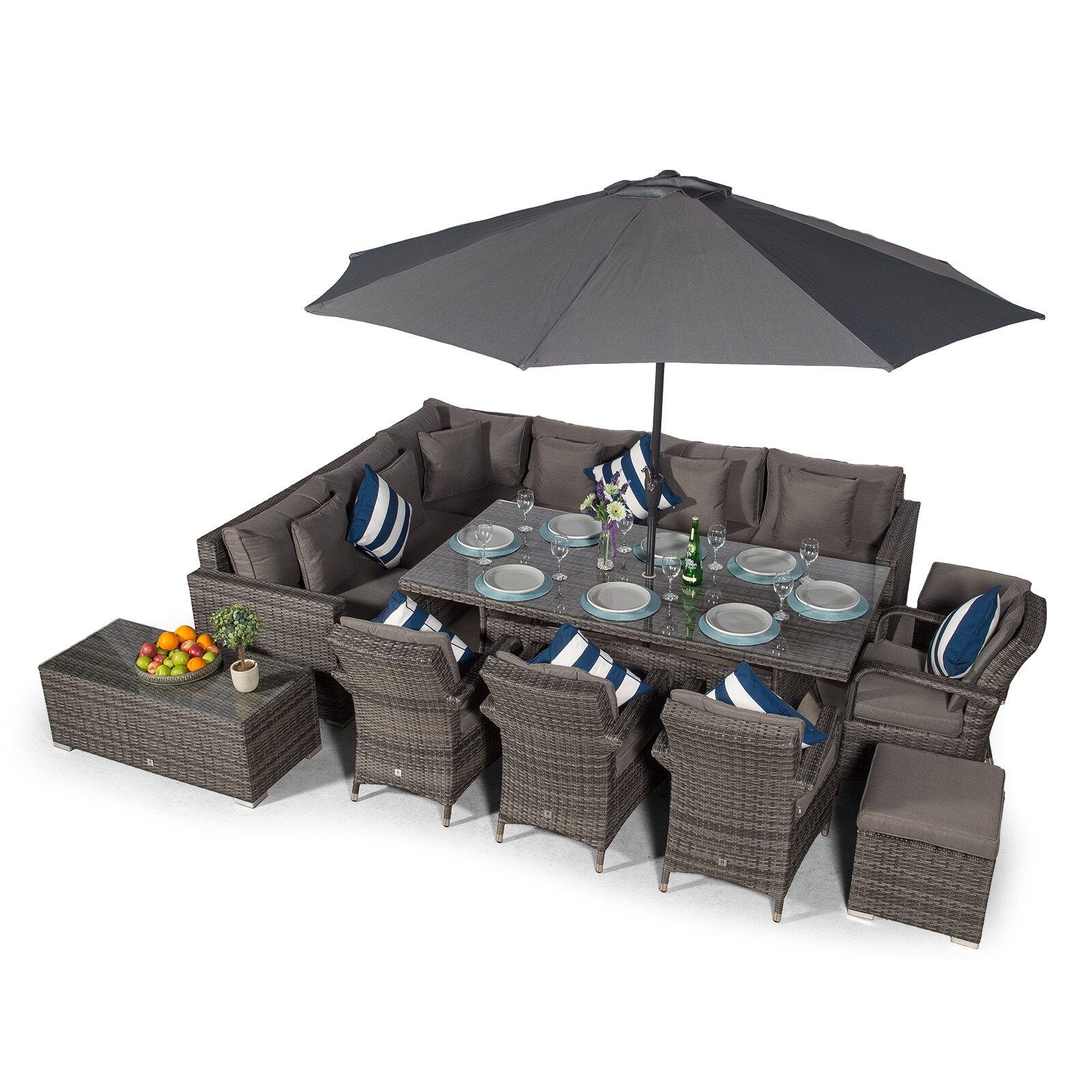 Havana 10 Seater Rattan Patio Garden Corner Sofa Dining Table & Luxury