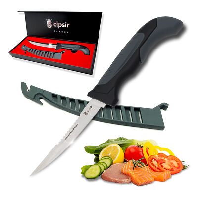 Meat and Fish Fillet Knife - Curved salty water resistant german 5 inch steel...