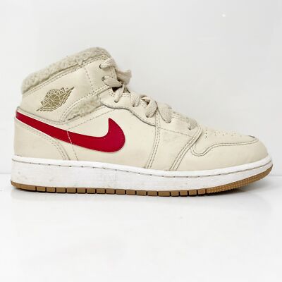 Nike Boys Air Jordan 1 Mid Utility DO2207-264 Бежевые баскетбольные кроссовки Кроссовки 5Y, Бежевый, Air Jordan 1 Mid Utility