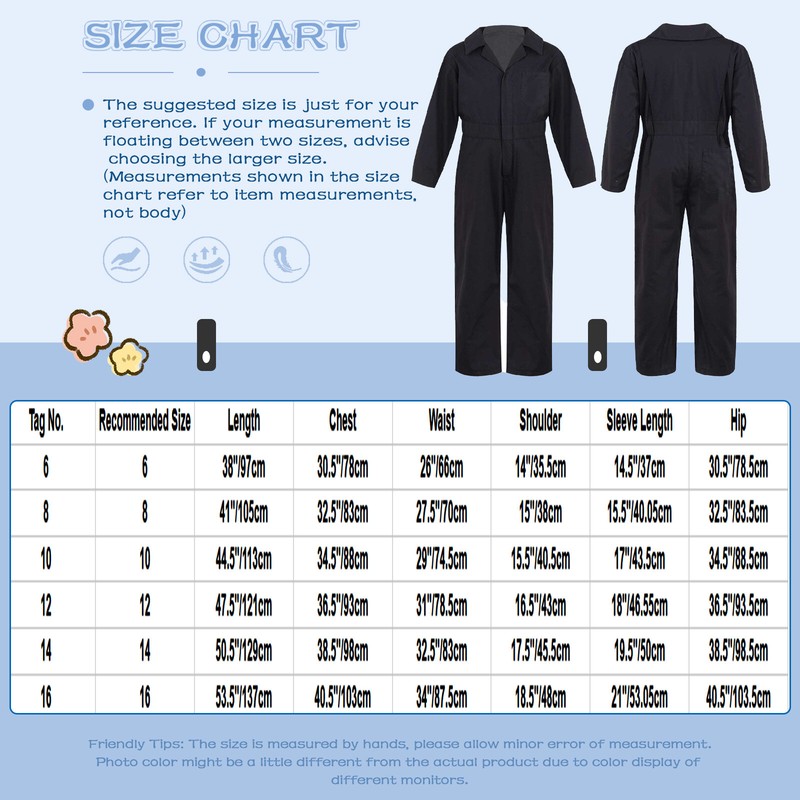 US Kids Mechanic Boiler Suit Costume Long Sleeve Mechanic Coveralls Flight Suit