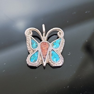 Signed SC SilverCloud Butterfly Pendant Sterling SW Turquoise Coral