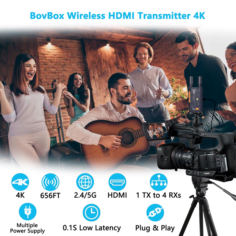 4K Wireless HDMI Transmitter and Receiver 200M Plug&Play HDMI Extender for Strea