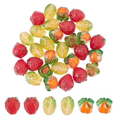 30Pcs 3 Styles Fruit Handmade Lampwork Glass Beads, Pineapple Strawberry Pers...