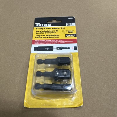 Titan Tools 12061 3 Piece Impact Stubby Socket Adapter Set