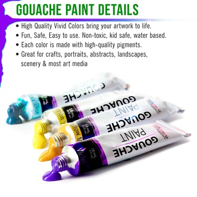U.S. Art Supply 36 Color Set Gouche Paint in Large 18ml Tubes Color Mixing Wheel