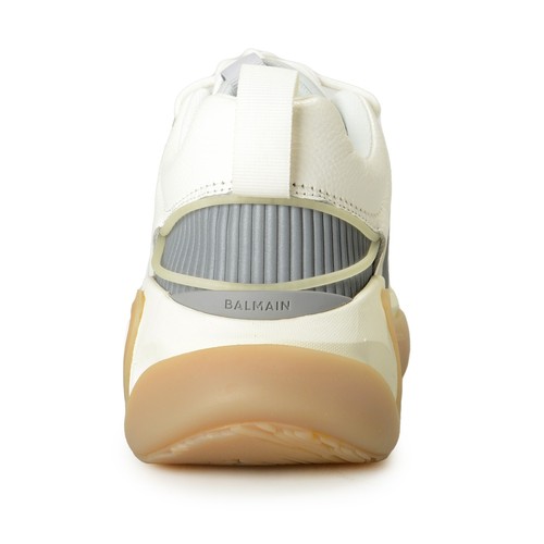 Pre-owned Balmain Men's "b-runner" Canvas & Leather Athletic Sneakers Shoes Us 12 Eur 45 In White/gray