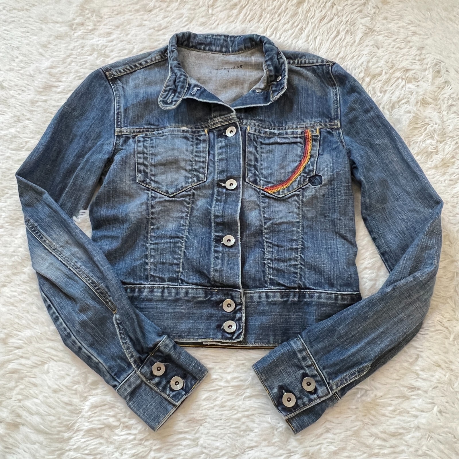 Paper Denim Cloth Jacket Size XS Trucker Crop Rainbow