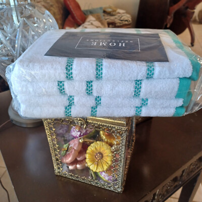 HOME REFLECTIONS EMBROIDERED HAND TOWEL 100% COTTON HAND TOWELS 4 PCS SET NEW