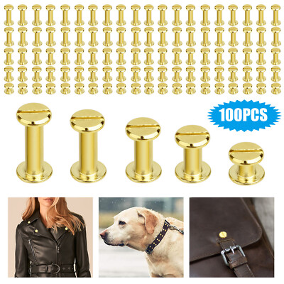 100pcs Stud Screw Round Head Brass Nail Rivets Chicago Button DIY Leather Craft