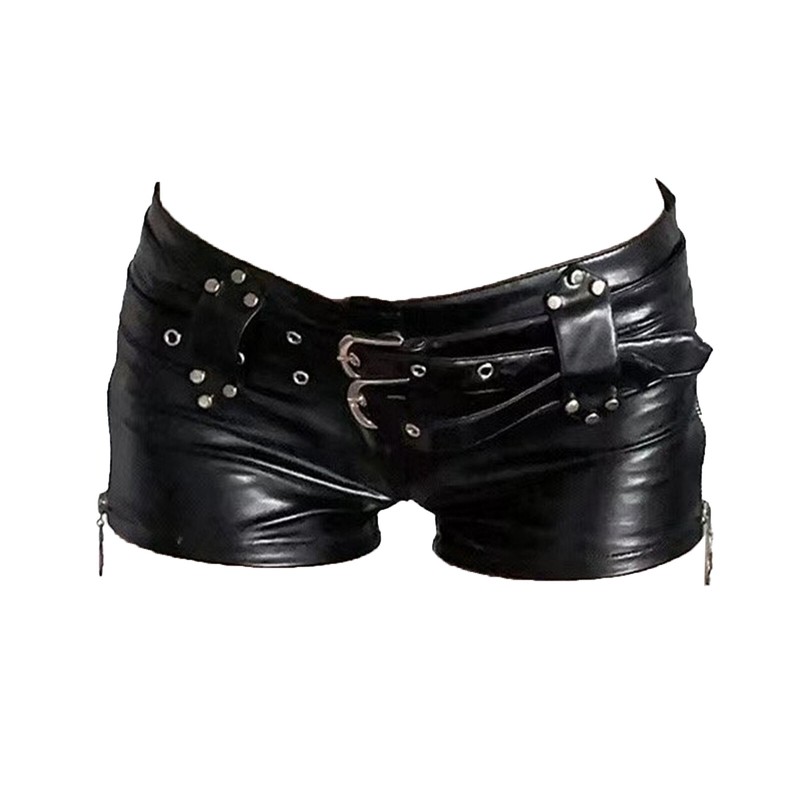 US Women's Low Rise Hot Pants Shiny Faux Leather Slim Fit Booty Shorts Clubwear