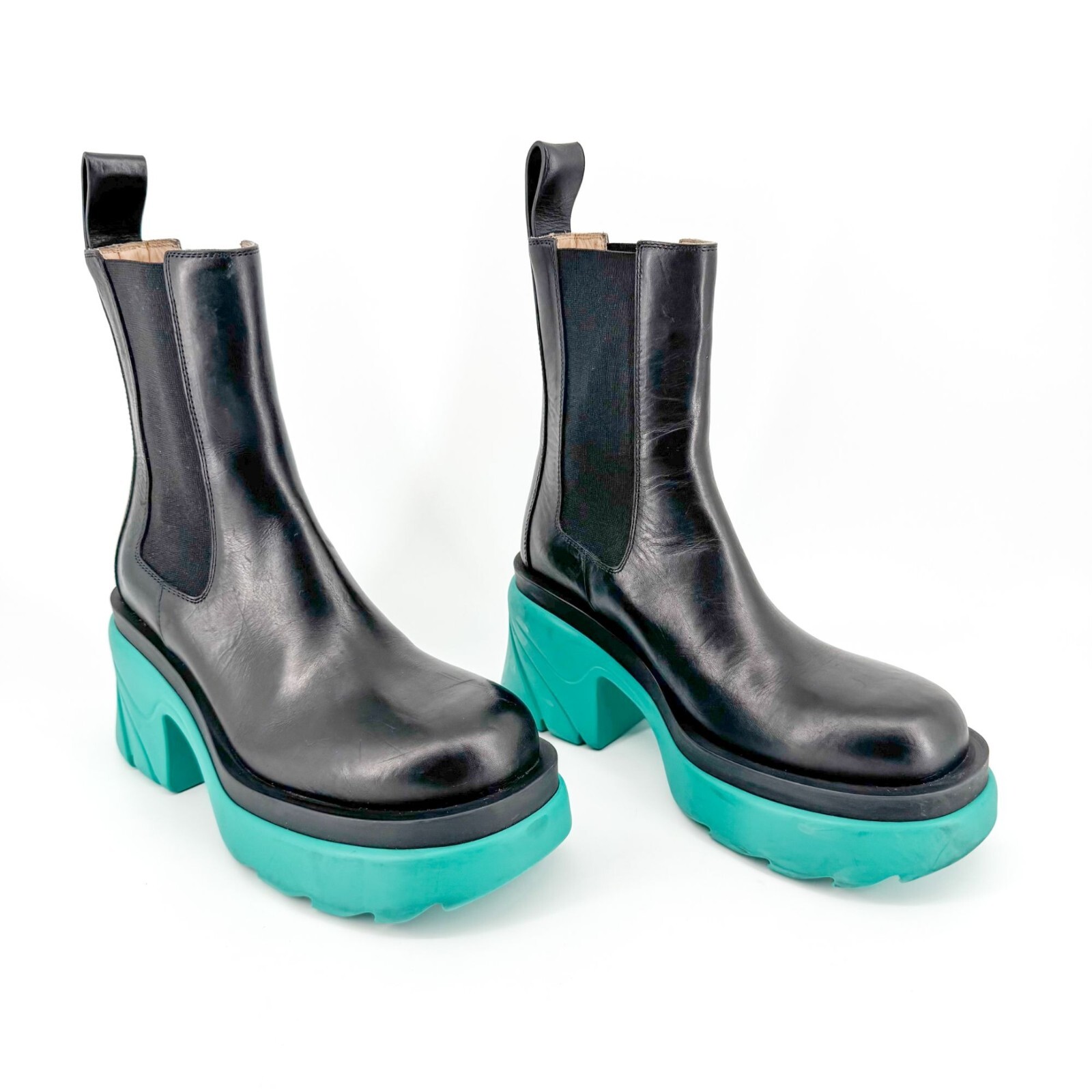 ミドルブーツ (W) Bottega Veneta Flash Chelsea Boots Black Grass Bottega Veneta Black Grass Leather Flash Boots Size 9/39.5