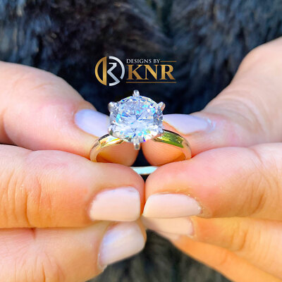 Pre-owned Knr 14k Solid Yellow Gold Round Cut Moissanite Engagement Ring Solitaire Prong 3.00 In White