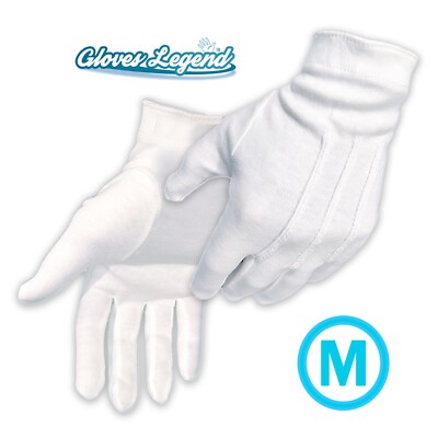 1 Pair 100% Cotton White Marching Band Parade Formal Dress Costume Gloves - M