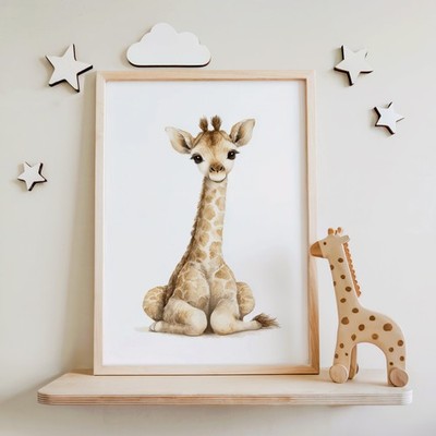 Safari Stories – Baby Giraffe | Cute Safari Animal Nursery Wall Art Print