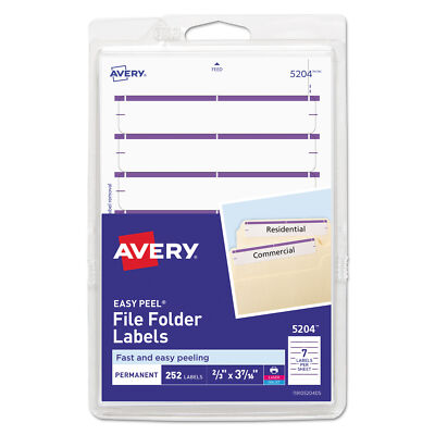 Avery Print or Write File Folder Labels, 11/16 x 3 7/16, White/Purple Bar, 252/P