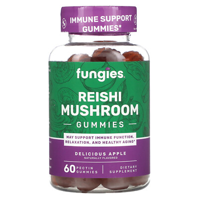Reishi Mushroom Gummies, Вкусное яблоко, 60 пектиновых жевательных резинок