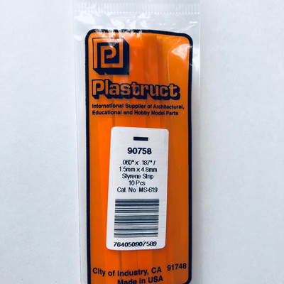 Plastruct 90758 Styrene Rectangle Strip 0.060''x 3/16''x 10'' (10)