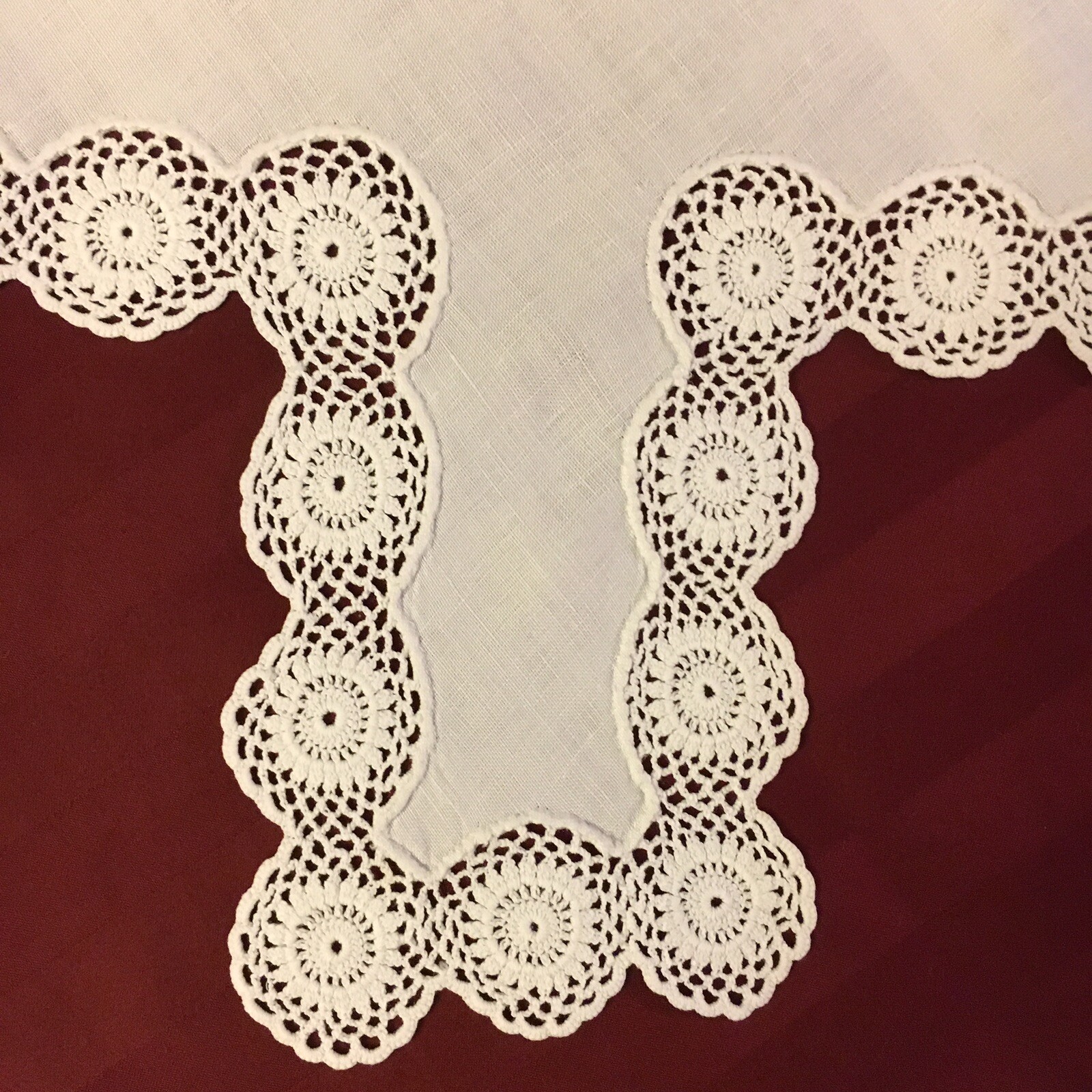 Exquisite White Linen Vintage Table Square - 35” X 35”