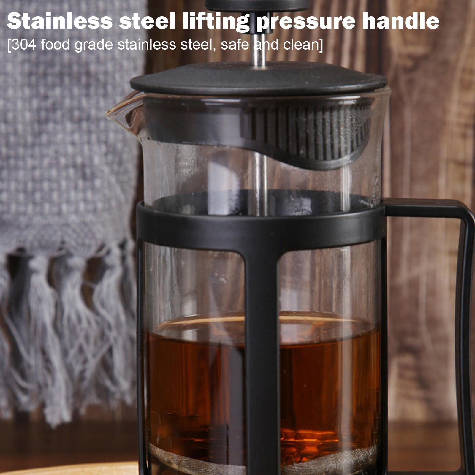 350-1000ML French Press Coffee Maker French Press Coffee Pot Teapot Black Glass