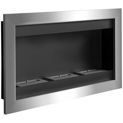 Bioethanol Wandkamin 110 x 63 x 16 cm Silber 3 Brenner