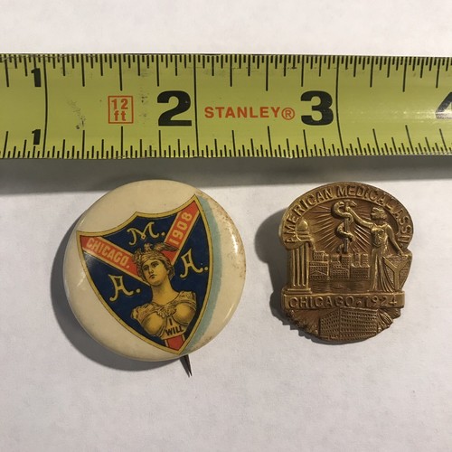 VINTAGE AMA AMERICAN MEDICAL ASSOCIATION CHICAGO CONVENTION 1908 AND 1924 PINS