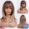 Alanhair Ombre Brown Wigs for Women,HAIRCUBE Shoulder-Length Wig with Bangs Synthetic Hair Layered Wigs Heat Resistant Fibre