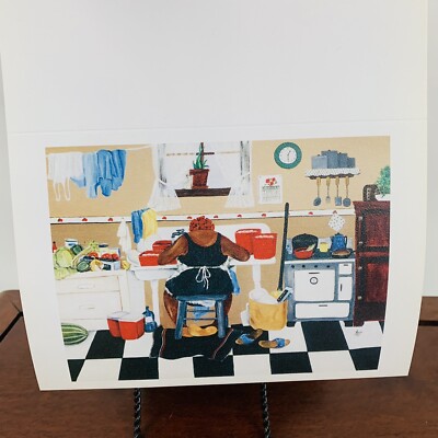 Vintage 1993 Annie Lee & Friends Art Print Note Card SIXTY POUNDS kitchen 