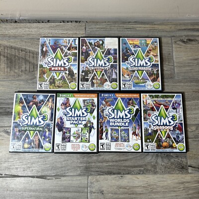 The Sims 3 (PC Windows Mac, 2009) Lot of 7 Game Stuff & Expansion Packs