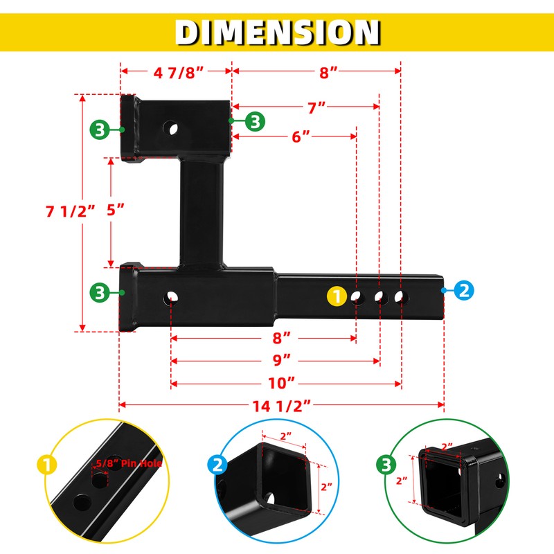 Dual 2" Trailer Hitch Receiver Rise Drop Extender Adapter Tow Truck 4000LB Black